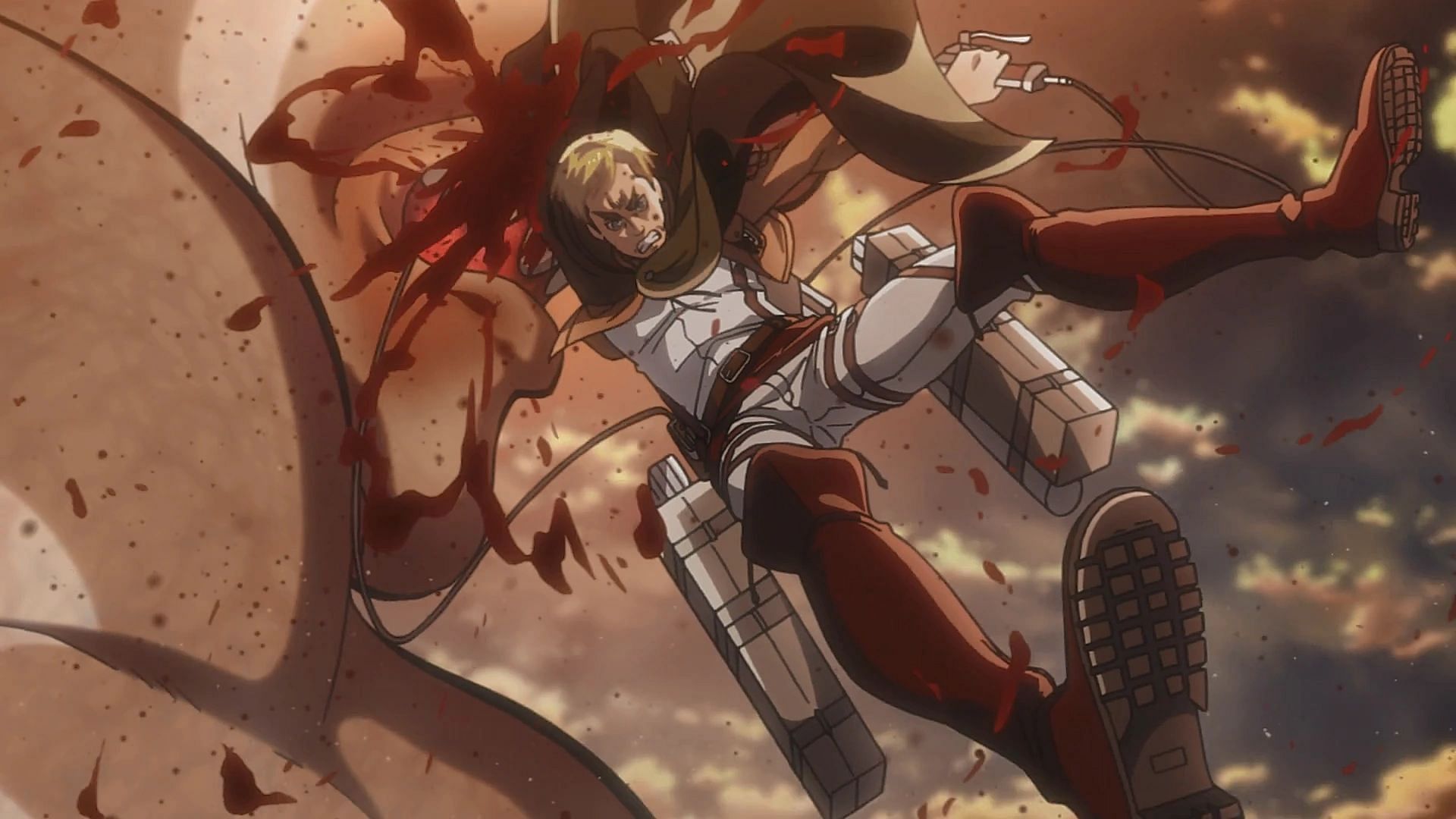 Erwin still gives commands to his unit despite losing his arm (Image via Wit Studio)